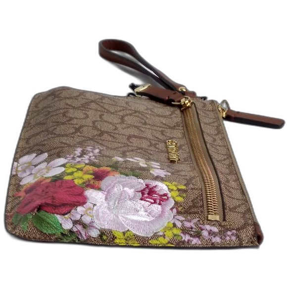 Calvin Klein Saffiano Wristlet - Brown/Pink Floral Zip Closure. - Picture 5 of 8